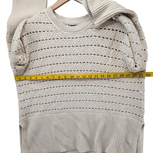 GAP Crochet Split Hem Sweater Womens Oatmeal Beige Cotton Pullover Size PS - Picture 6 of 8
